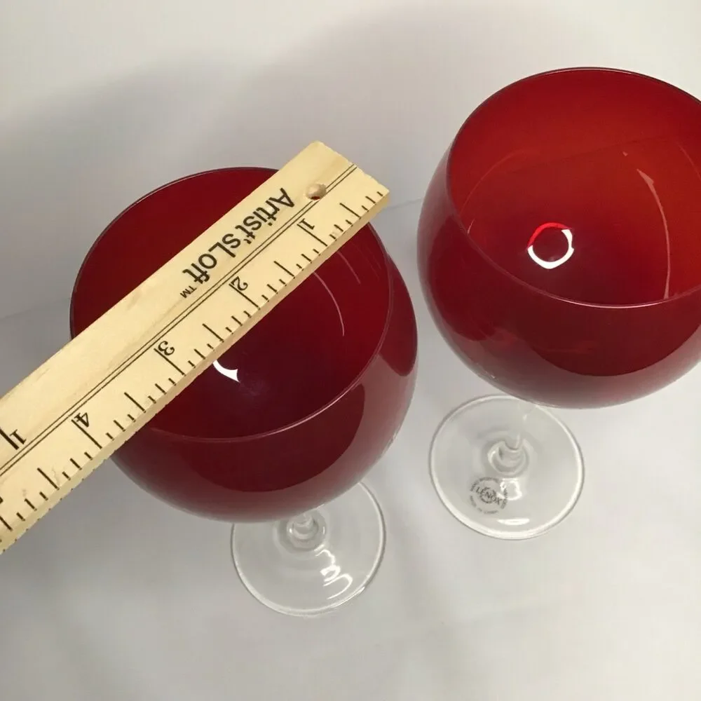 Lenox Holiday Gems (Set of 4) Ruby Red Balloon Crystal Wine Glasses 8 7/8